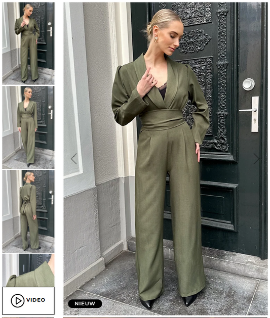 Damen Jumpsuit langarm, Knopfleiste, klassische Passform, elegant