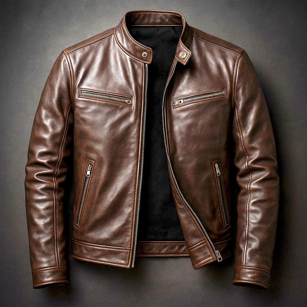 Herren Lederjacke Vintage Look leichter atmungsaktiver Reißverschluss mehrere Taschen