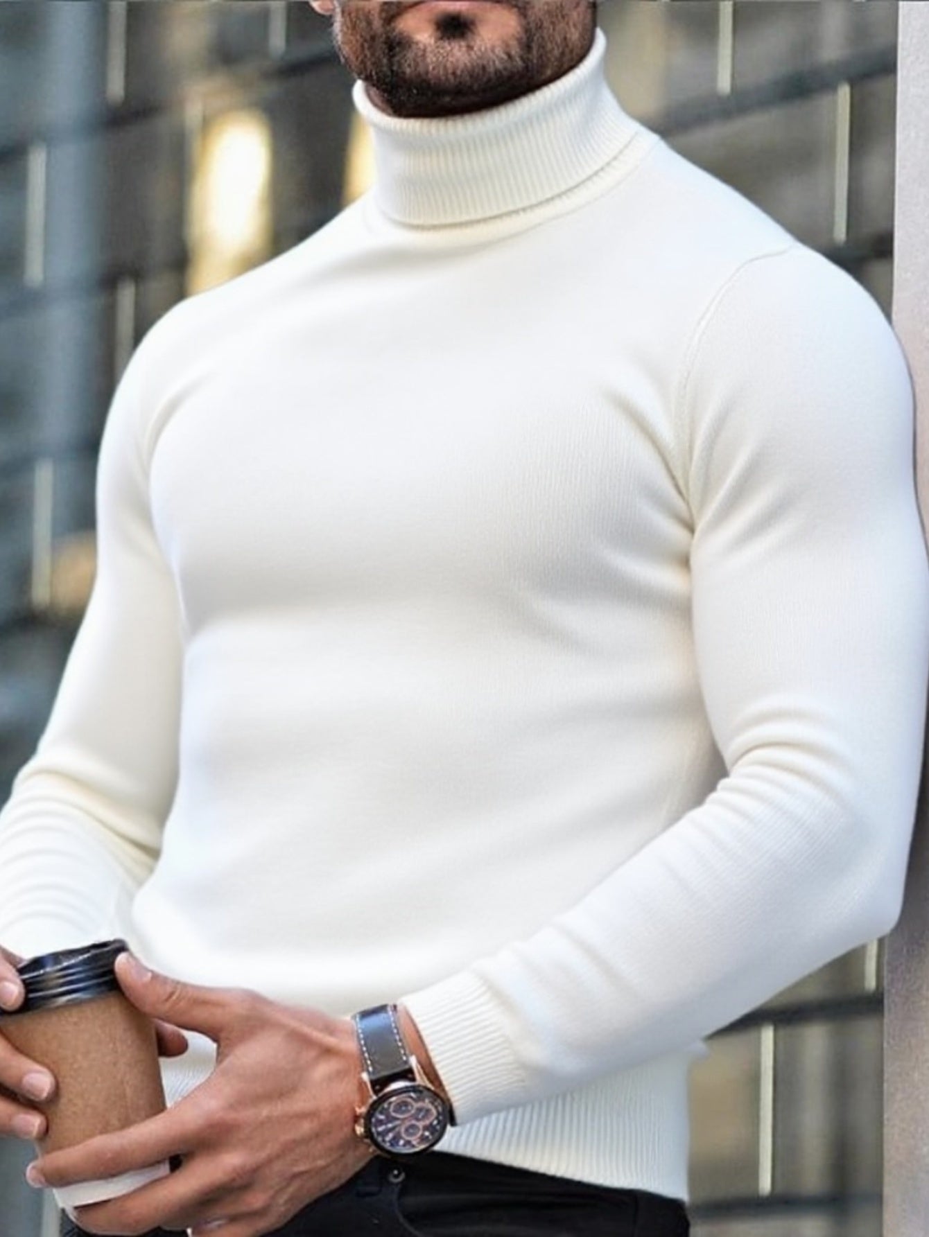Herren Rollkragenpullover einfarbig normale Passform, leicht dehnbarer Strick