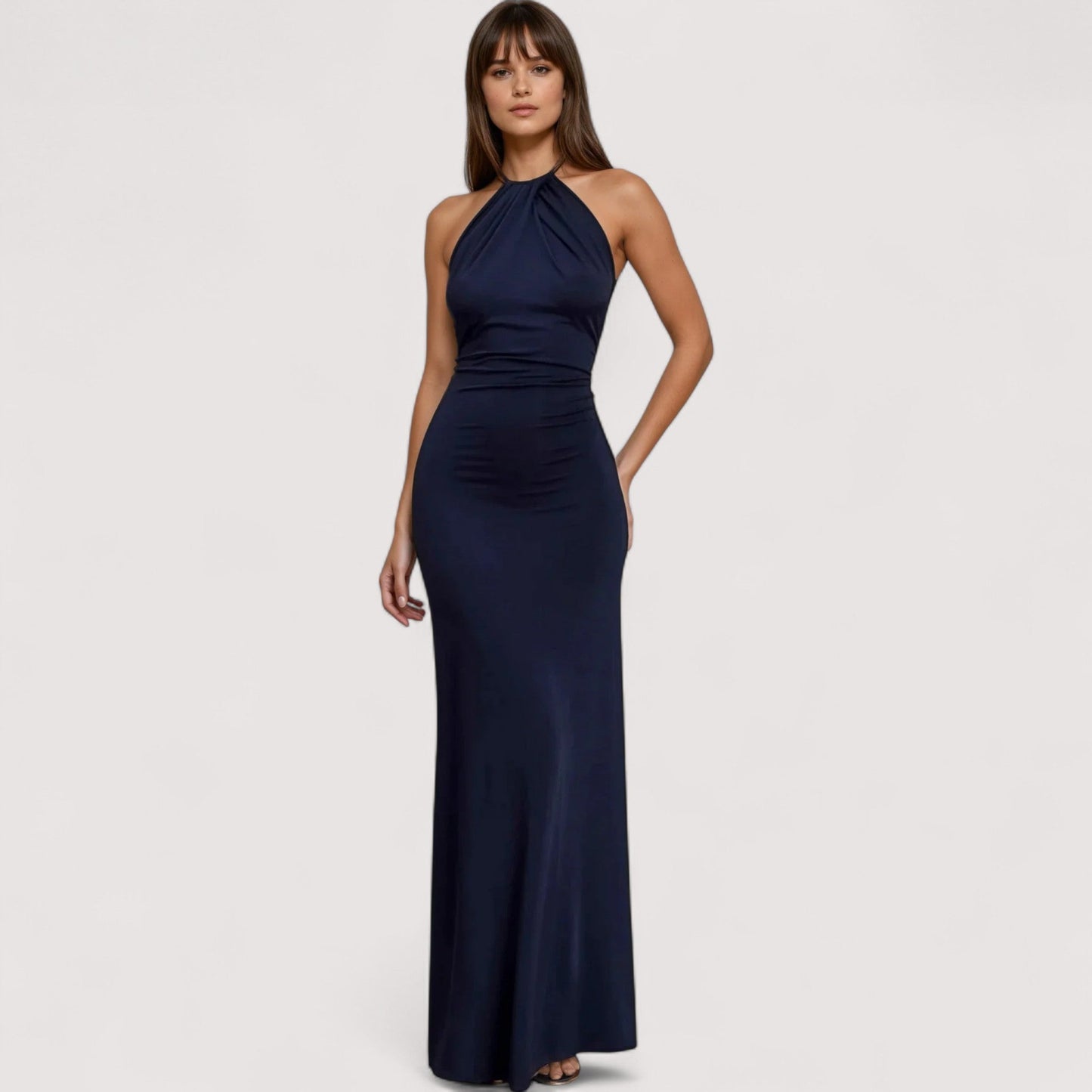 Damen Maxikleid Neckholder figurbetont drapiert elegant lang