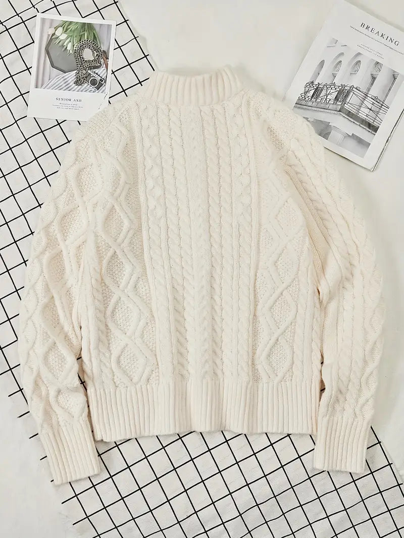 Herren Strickpullover, halber Reißverschluss Kragen Zopfmuster Stehkragen elastisch bequem
