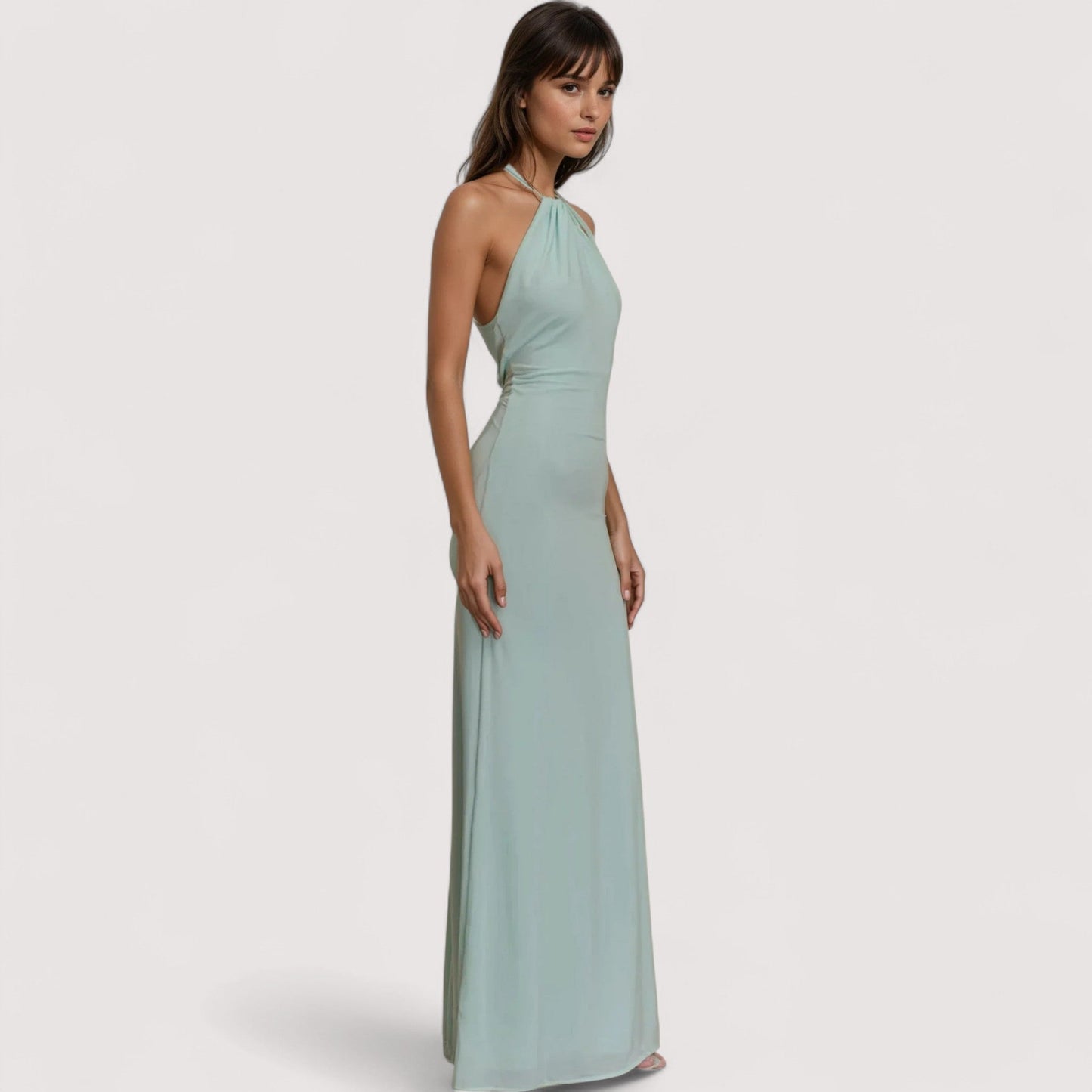 Damen Maxikleid Neckholder figurbetont drapiert elegant lang
