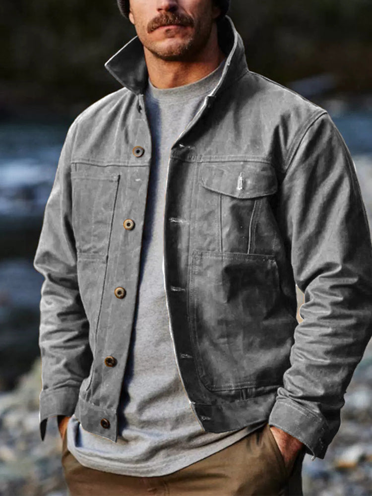 Herren Mantel Polyester bedruckt Retro Reverskragen Langarm regulär Herbst Winter