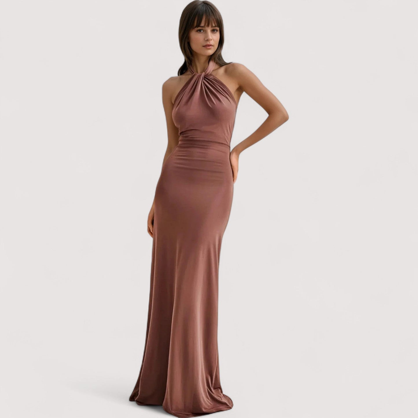 Damen Maxikleid Neckholder figurbetont drapiert elegant lang
