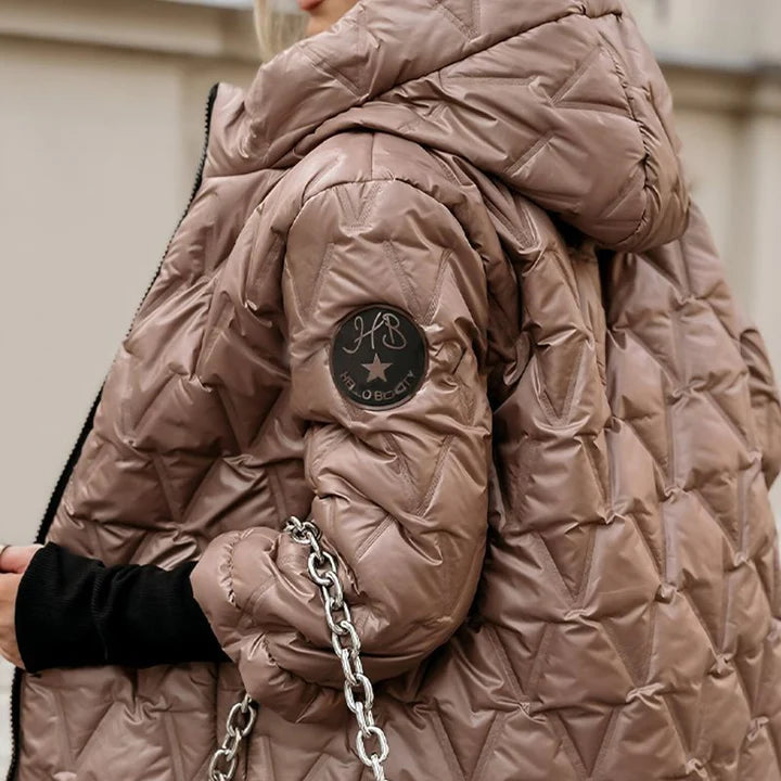 Damen Steppjacke Regular Fit Kapuze Reißverschluss Leicht Warm Wasserabweisend Alltag Freizeit Elegant