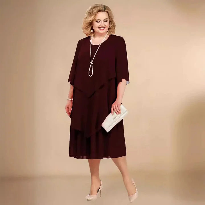 Damen Midikleid asymmetrisch locker Rundhalsausschnitt Kurzarm fließende Passform
