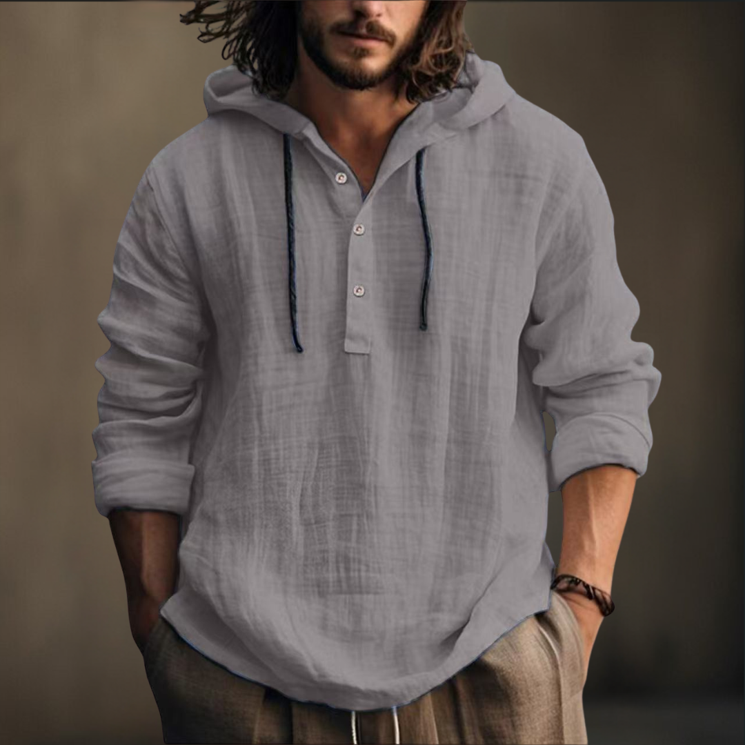 Herren Kapuzenshirt-Langarm-Knopfleiste Kapuze locker sitzend, bequem, vielseitig
