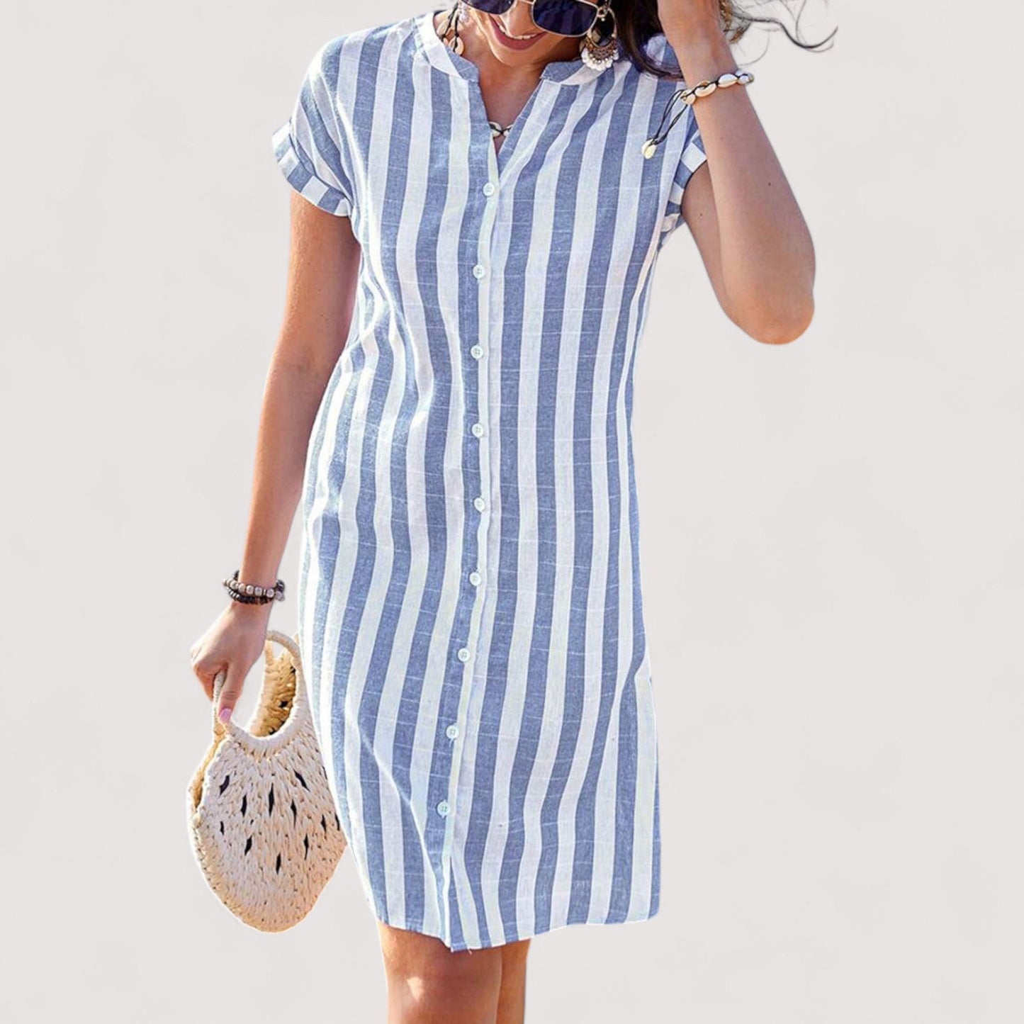 Damen Kleid gestreift figurbetont bequem elegant mit Ausschnitt