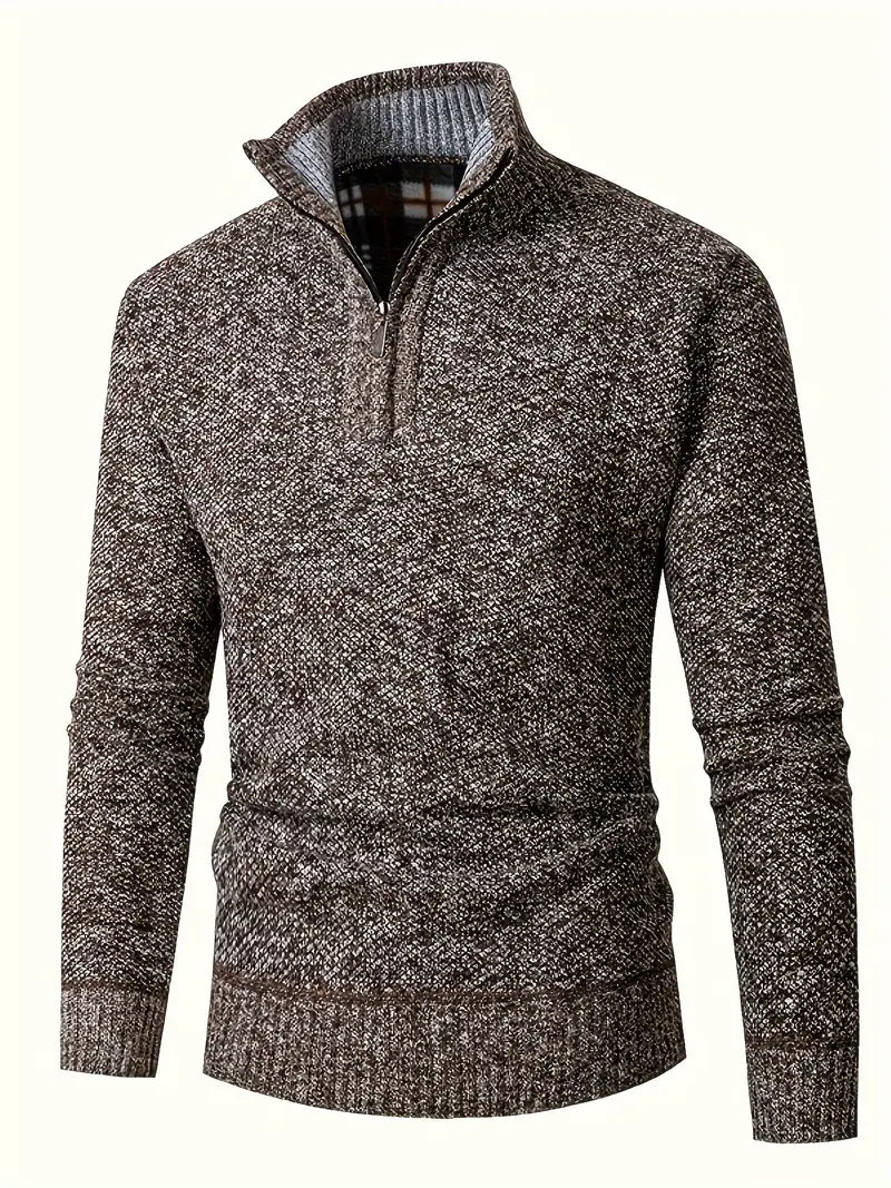 Herren Strickpullover Viertelreißverschluss Stehkragen und bequeme atmungsaktive Langarm