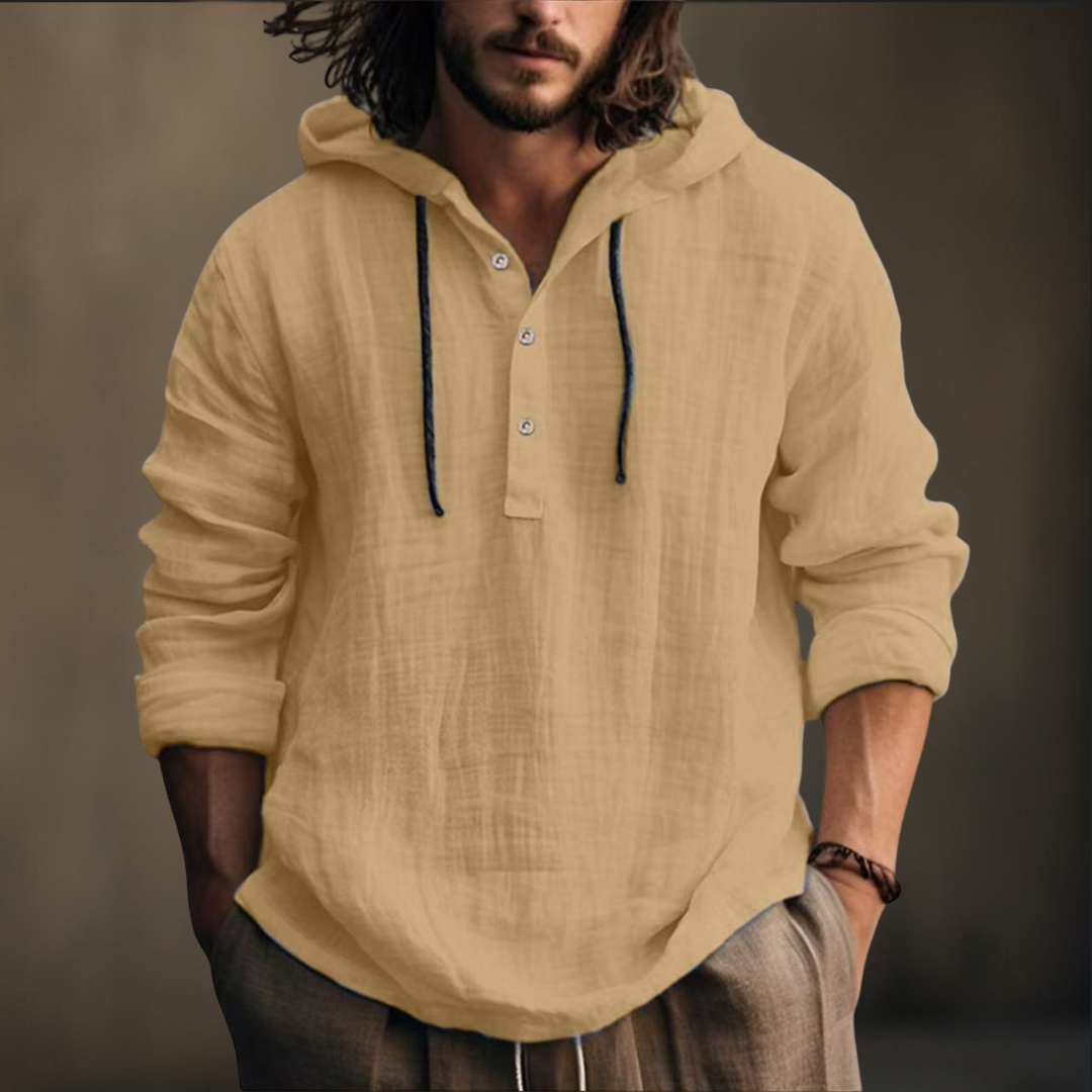 Herren Kapuzenshirt-Langarm-Knopfleiste Kapuze locker sitzend, bequem, vielseitig
