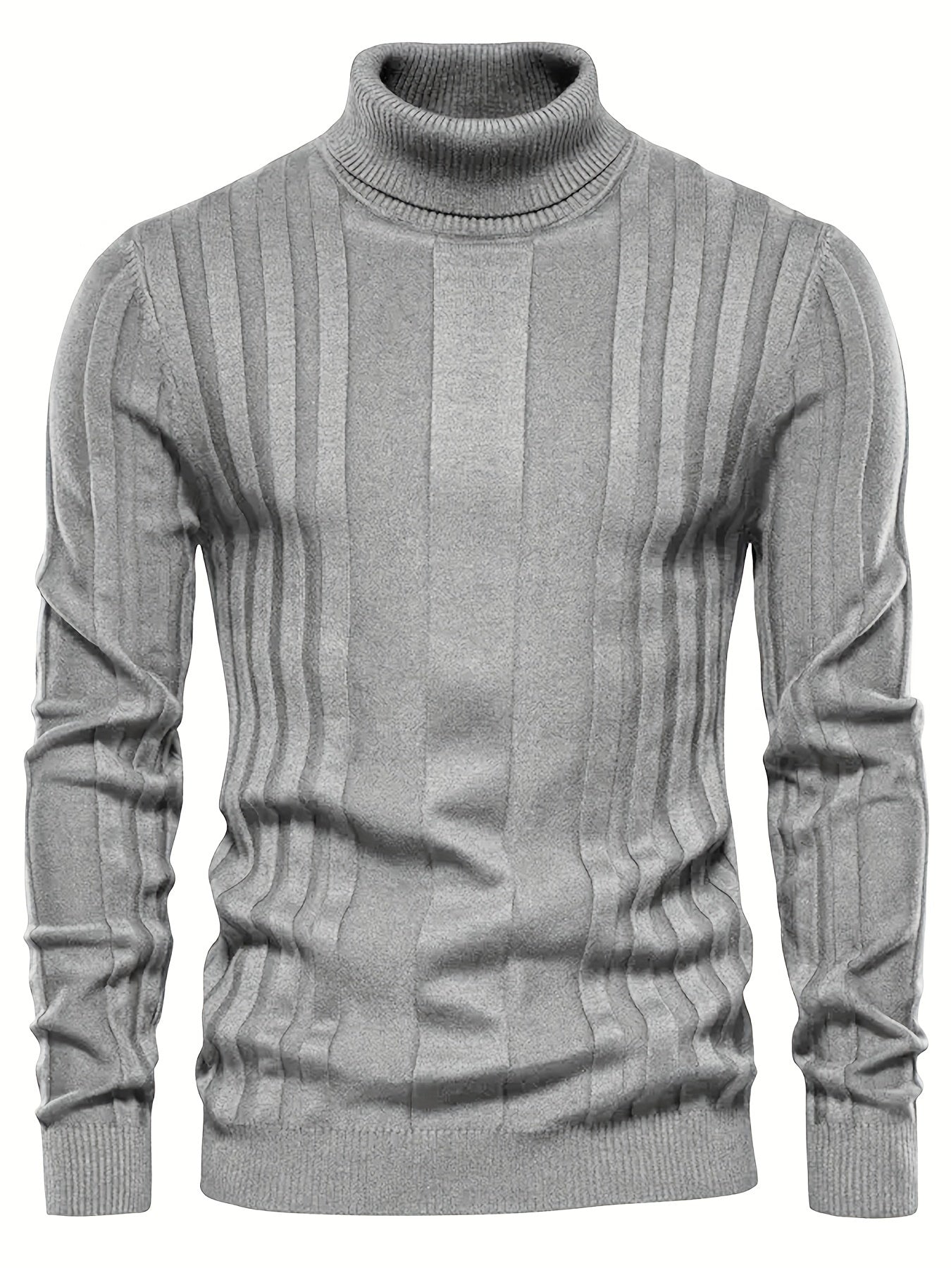 Herren Rollkragenpullover gerippt Slim Fit elastisch Langarm bequem warm