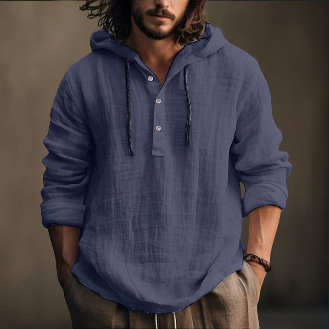 Herren Kapuzenshirt-Langarm-Knopfleiste Kapuze locker sitzend, bequem, vielseitig