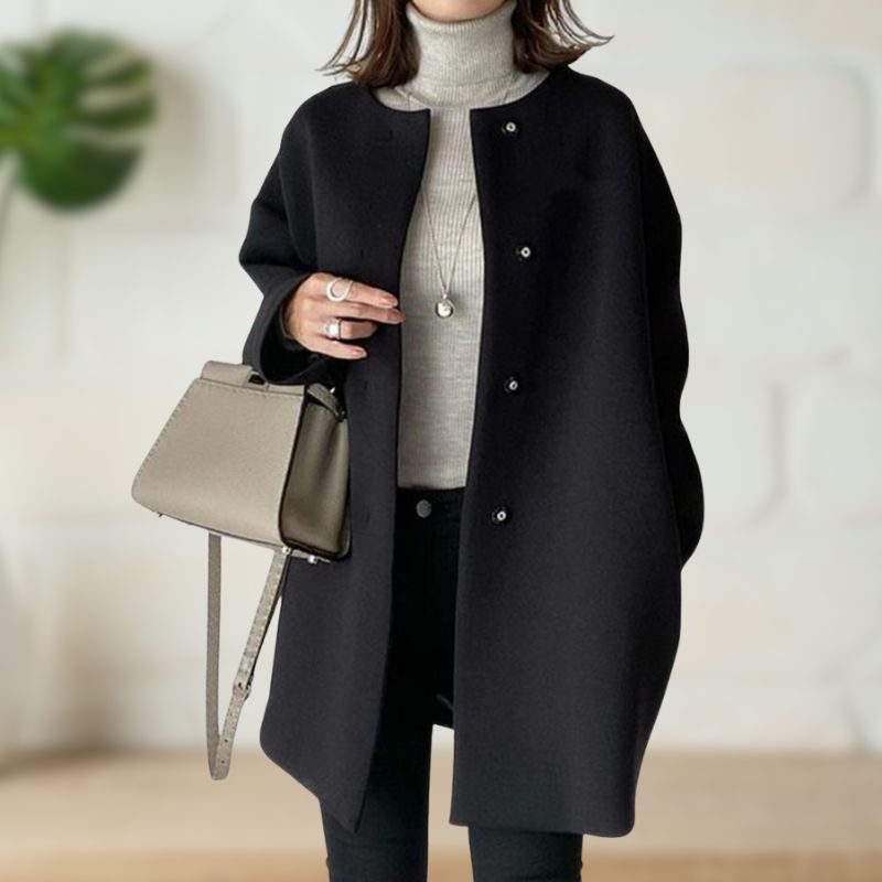 Damen Mantel Mittellang Elegant Lockerer Schnitt Knopfleiste Warm Casual