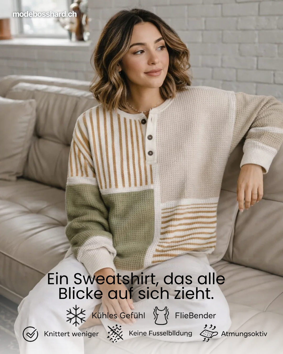 Damen Sweatshirt mit Muster, locker geschnitten, weich, atmungsaktiv