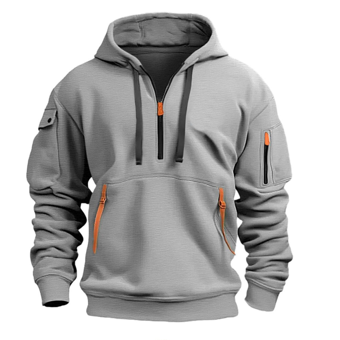 Herren Kapuzenpullover Regular Fit Mehrfachtaschen Reißverschluss Kontrastdetails Casual Alltag Outdoor Hoodie