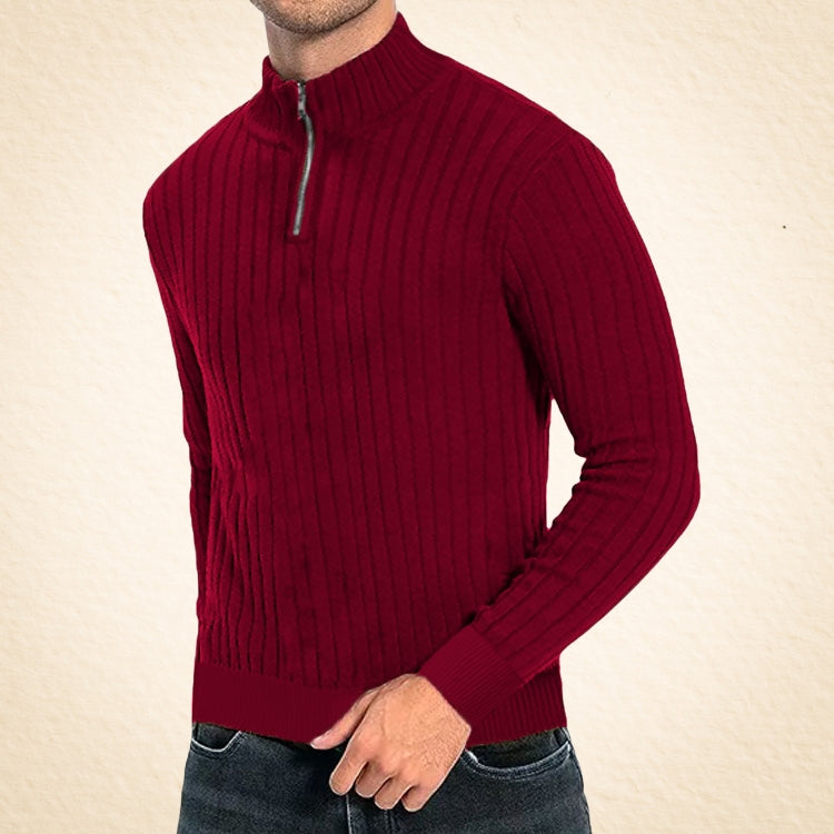 Herren Strickpullover, halber Reißverschluss Stehkragen gerippt bequem elastisch
