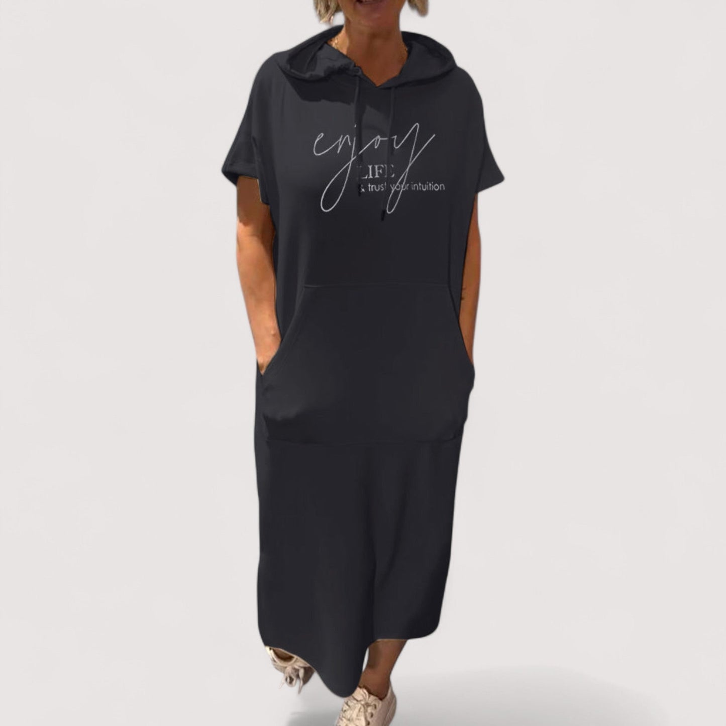 Damen Kapuzenkleid locker bequem mit Taschen lässig vielseitig