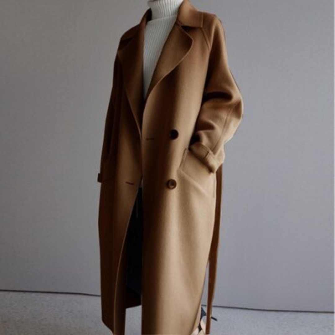 Damen Woll Trenchcoat Mischung taillierte lange elegante warme klassische Passform