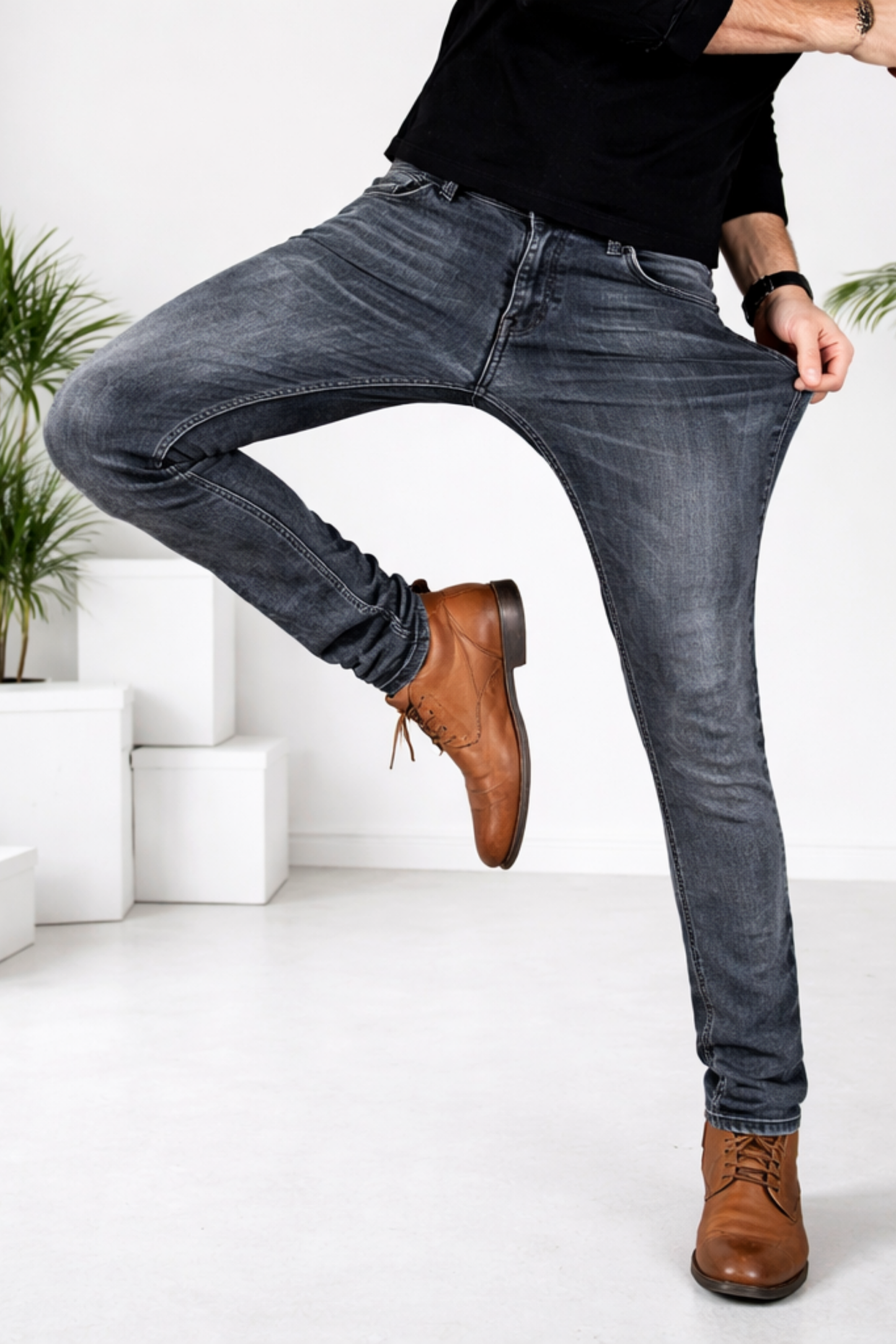 Herren Stretch Jeans konisch zulaufend flexible Passform bequemer Bund Alltag