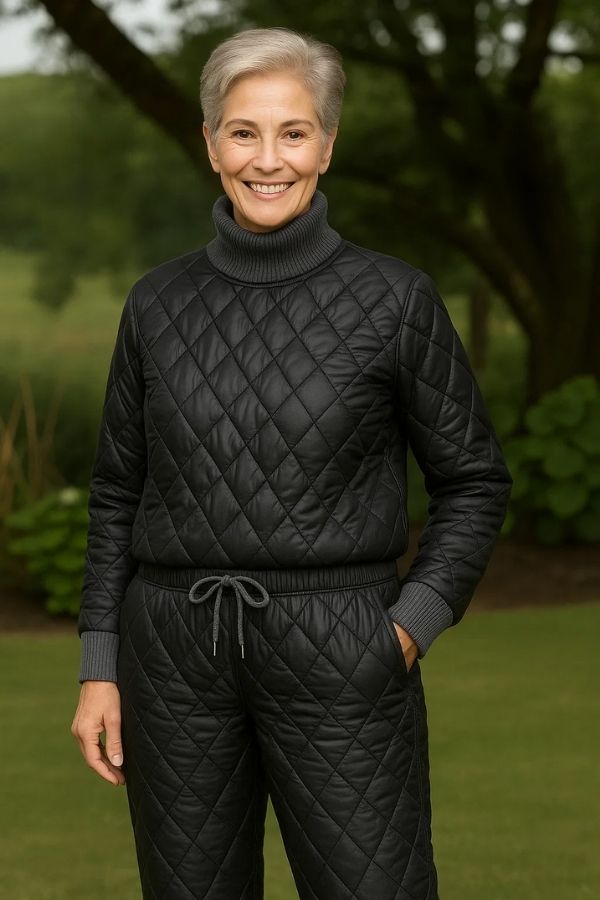 Damen Zweiteiler Rollkragen Stepp Set Regular Fit Minimalistisch Gepolstert Langarm Winter