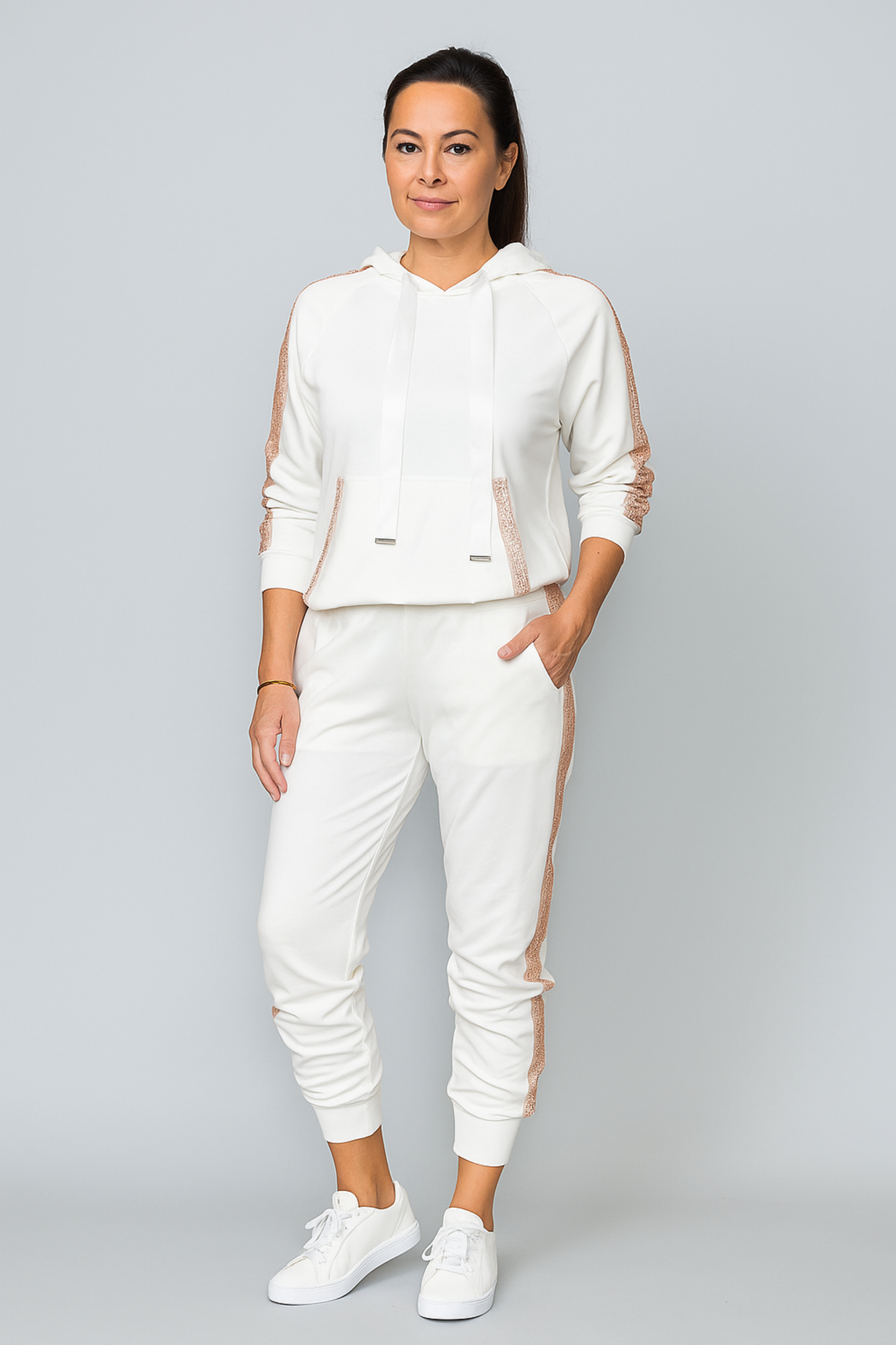 Damen Zweiteiler Regular Fit Kapuzenoberteil mit Kordelzug Hose Langarm Casual Trainingsset 2-teilig