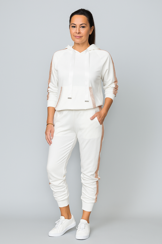 Damen Zweiteiler Regular Fit Kapuzenoberteil mit Kordelzug Hose Langarm Casual Trainingsset 2-teilig