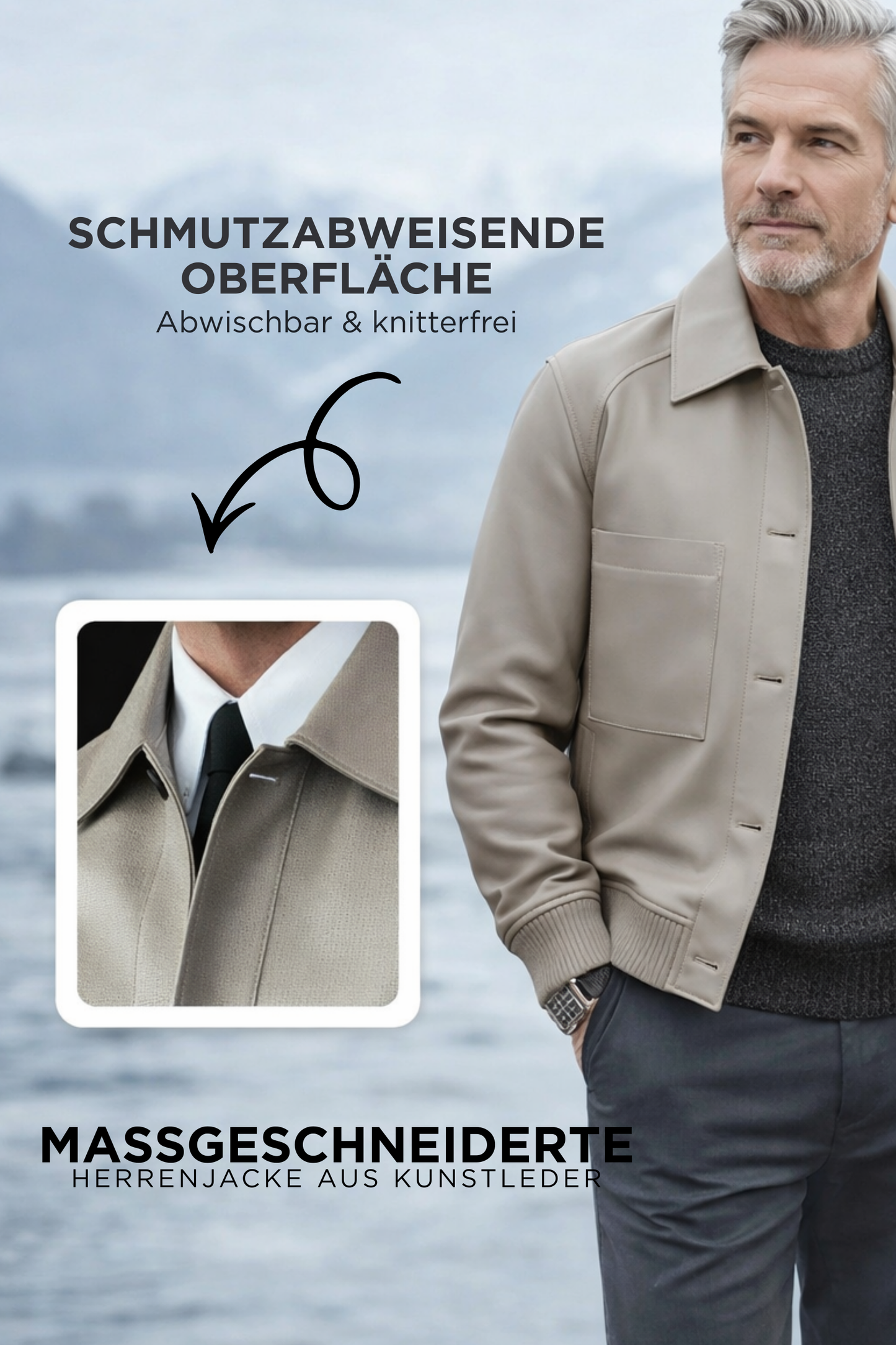 Herren Kunstlederjacke Regular Fit Klassischer Kragen Einreihig Warm Gefüttert Casual Elegant Freizeit