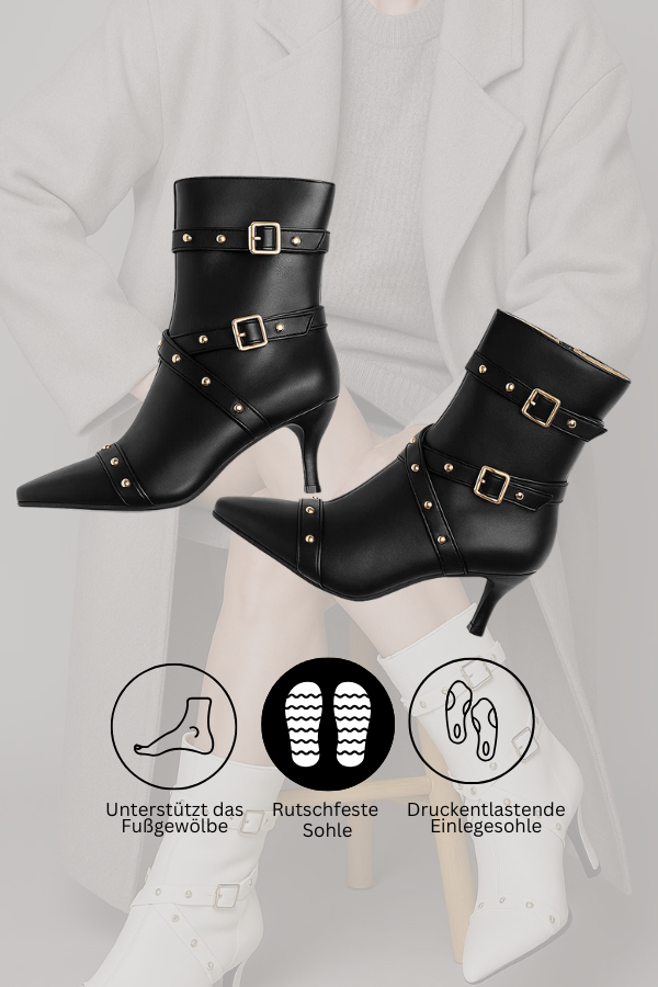 Damen Stiefeletten Spitzniete Reißverschluss Ferse modern elegant