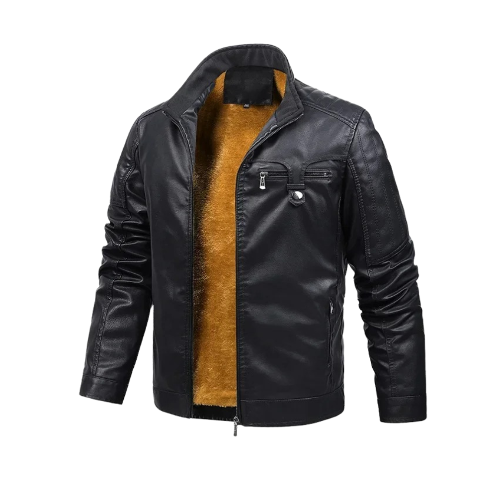 Herren Lederjacke Schwarz Retro Slim Fit Gefüttert Reißverschluss