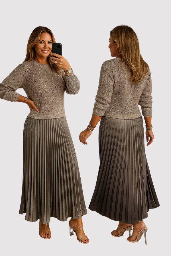 Damen Plisseekleid elastischer Bund fließend feminin Passform vielseitig elegant