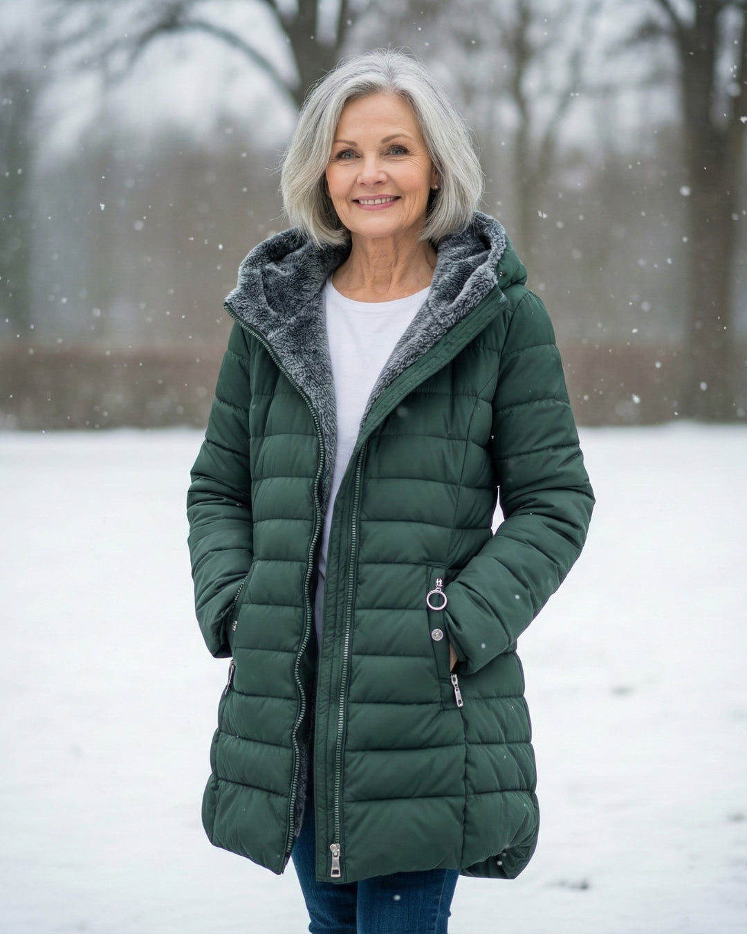 Damen Wintermantel Lang A Linie Gesteppt Kapuze Wasserabweisend Elegant