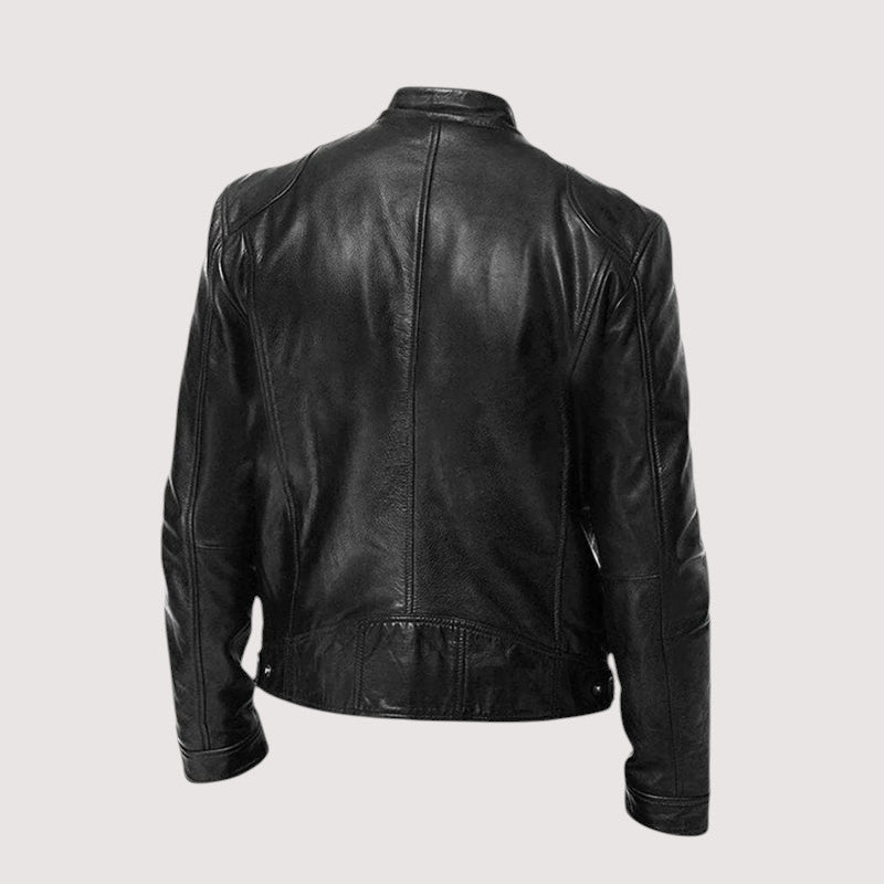 Herren Lederjacke Regular Fit Echtleder Stehkragen Reißverschluss Hüftlang Casual Business Elegant