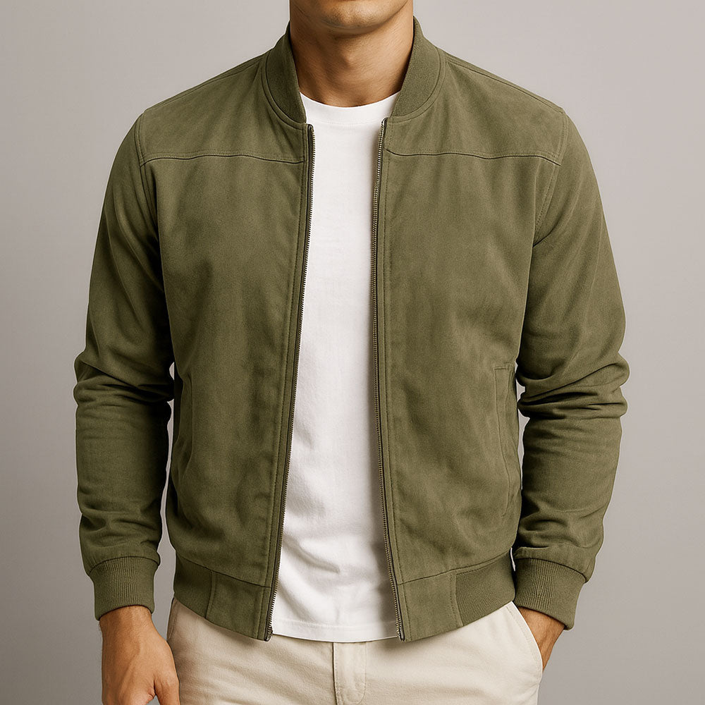 Herren Jacke Regular Fit Wildleder Bomber Stil Weich Atmungsaktiv Elegant Alltag Formal