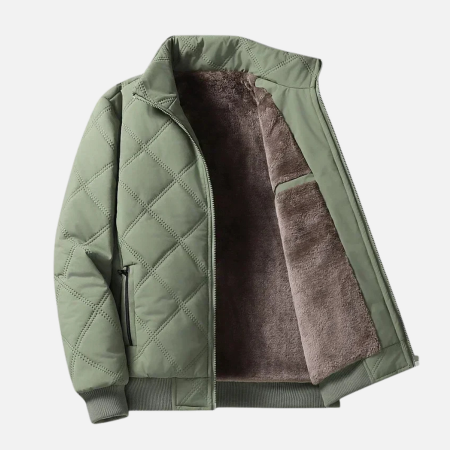 Herren Jacke Rautenmuster Stehkragen Reißverschluss Taschen Regular Fit Winter Übergangsjacke