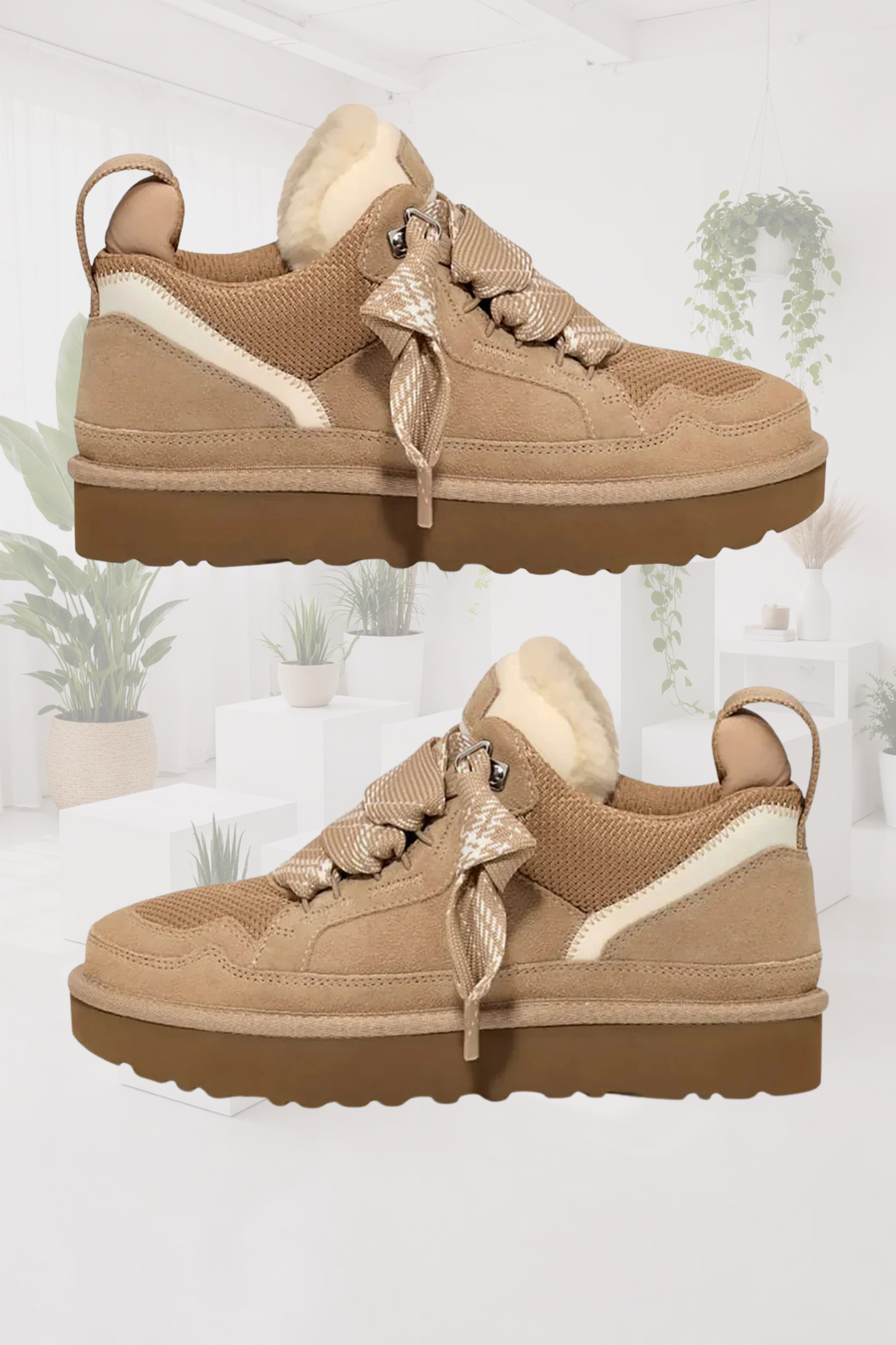 Herren Sneaker beige braun Wildleder Mesh rutschfest gepolstert Schnürung Freizeit Alltag Schuhe