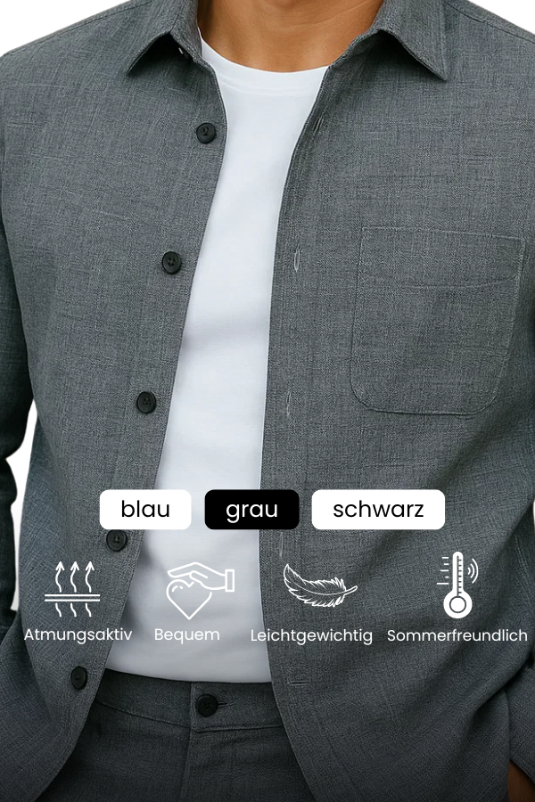 Herren Freizeithemd Leinenmischung Langarm Knopfleiste atmungsaktiv Slim Fit