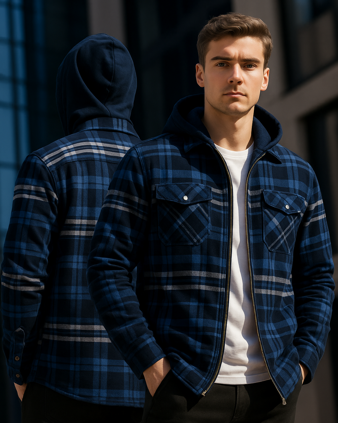 Herren Karojacke Langarm Reißverschluss Regular Fit Warm Leicht Übergangsjacke Herbst Winter