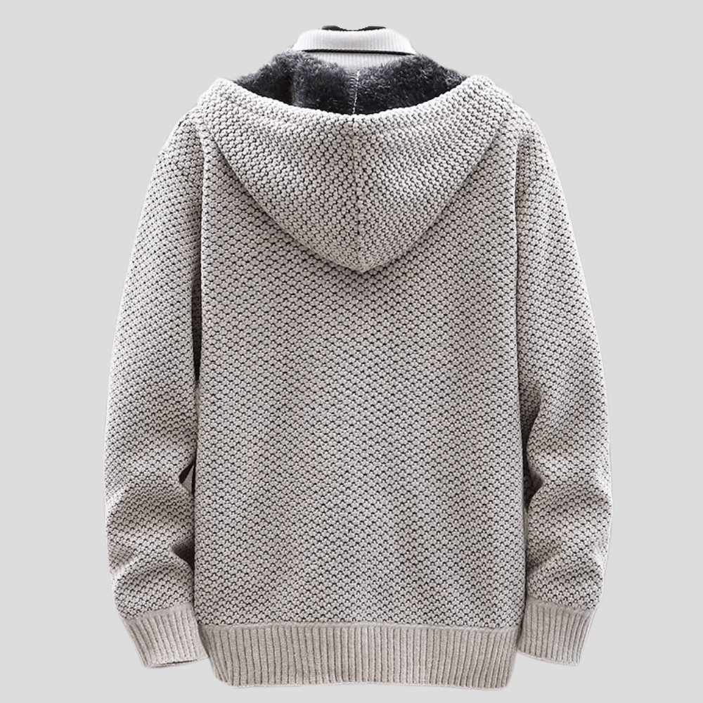 Herren Strickjacke mit Kapuze Regular Fit Fleece Innen gefüttert Reißverschluss Warm Strukturiert Alltag Herbst Winter Minimalistisch