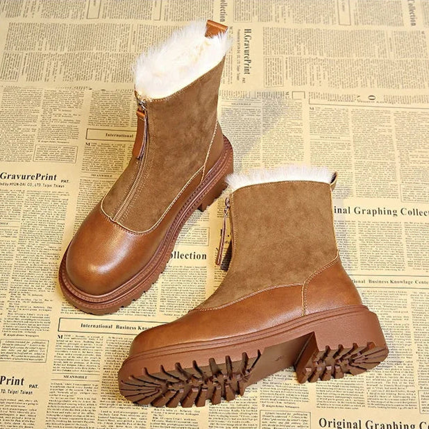 Damen flache Stiefeletten Profilsohle rutschfeste warme bequeme Winterstiefel