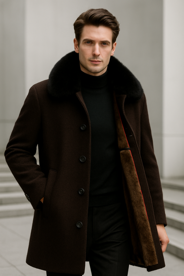 Herren Winterjacke Business Casual Schwarz Kaffee Warm Gefüttert Abnehmbarer Kragen Klassisch Elegant