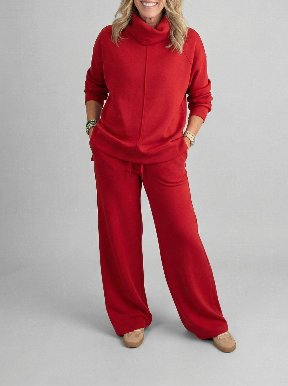 Damen zweiteiliges Set lose bequeme minimalistische atmungsaktive elegante Passform