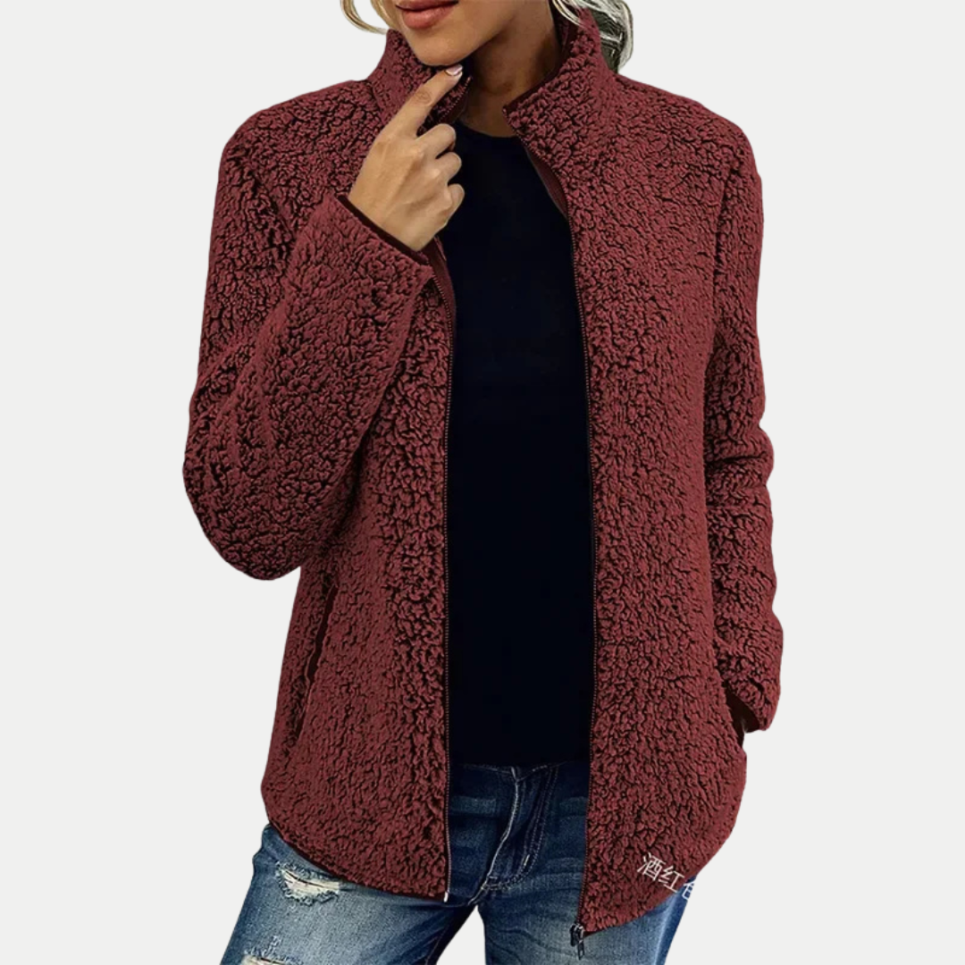 Damen Fleecejacke Langarm Regular Fit Reißverschluss Leicht Warm Freizeit Übergangsjacke