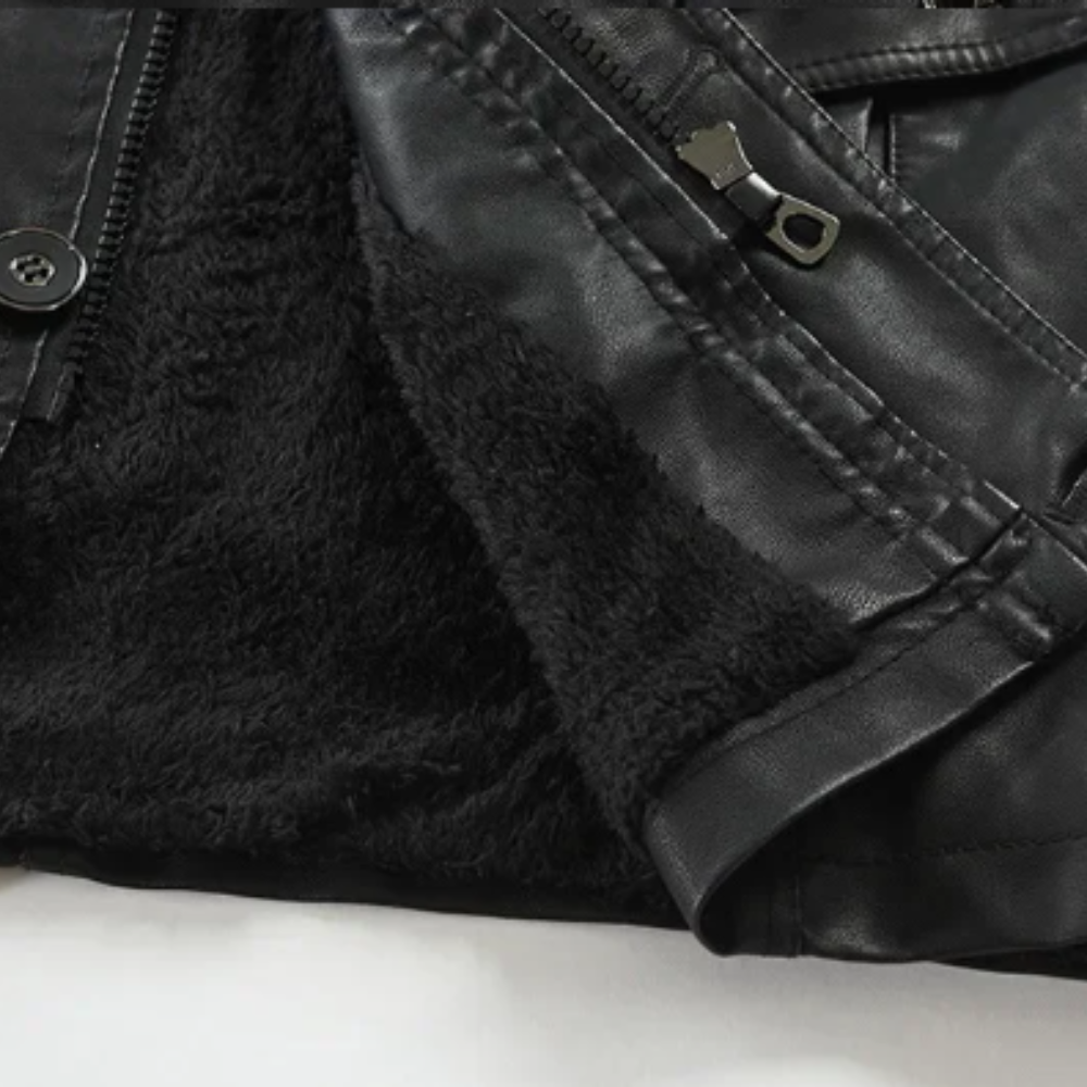 Herren Biker Lederjacke Lang Schwarz Slim Fit Reißverschluss Elegant