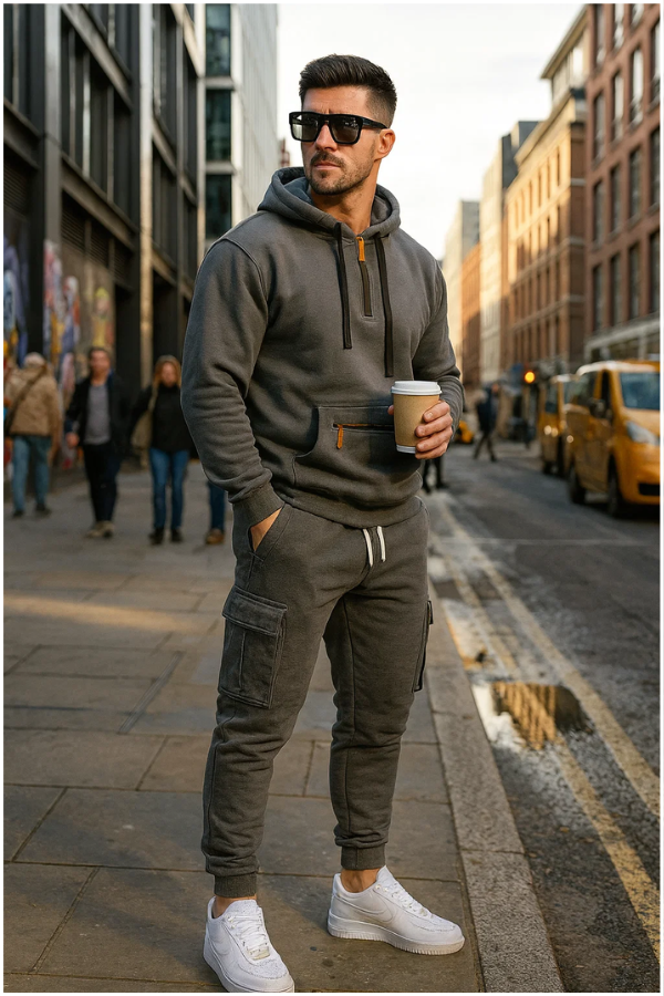 Herren Trainingsanzug Winter Set Hoodie Hose Gefüttert Komfort Freizeit