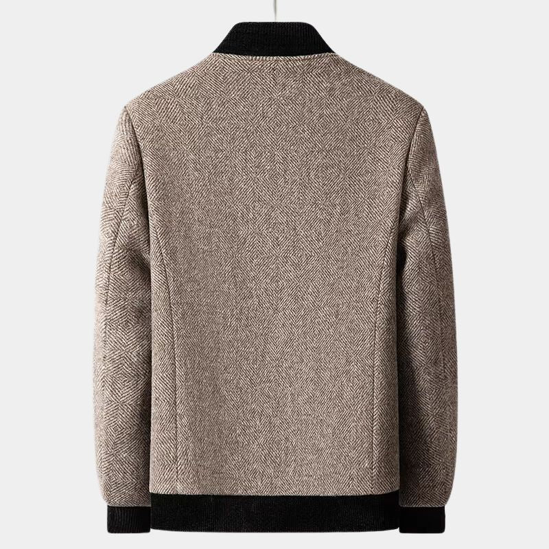 Herren Wolljacke Fischgrätmuster Stehkragen Eleganter Schnitt Klassischer Stil