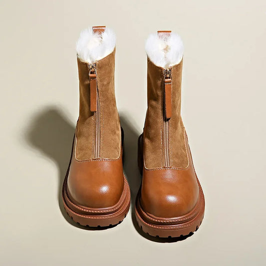 Damen flache Stiefeletten Profilsohle rutschfeste warme bequeme Winterstiefel