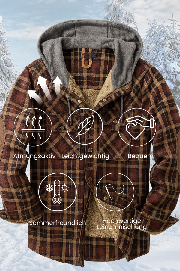Herren Flanelljacke Sherpa Gefüttert Kapuze Karomuster Warm Regular Fit Übergangsjacke Winter Outdoor Casual