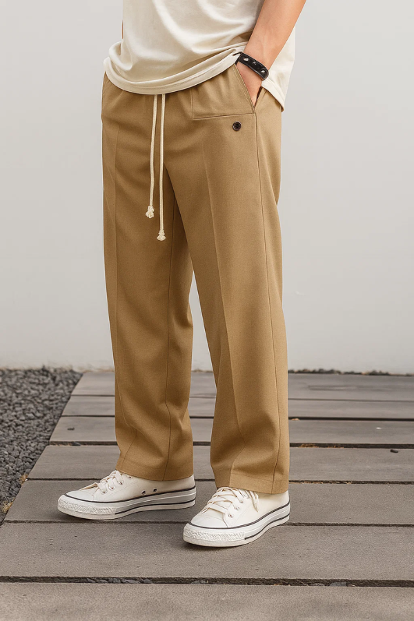 Herren Casual Hose Kordelzug Regular Fit Schlank Komfortabel Verstellbarer Bund