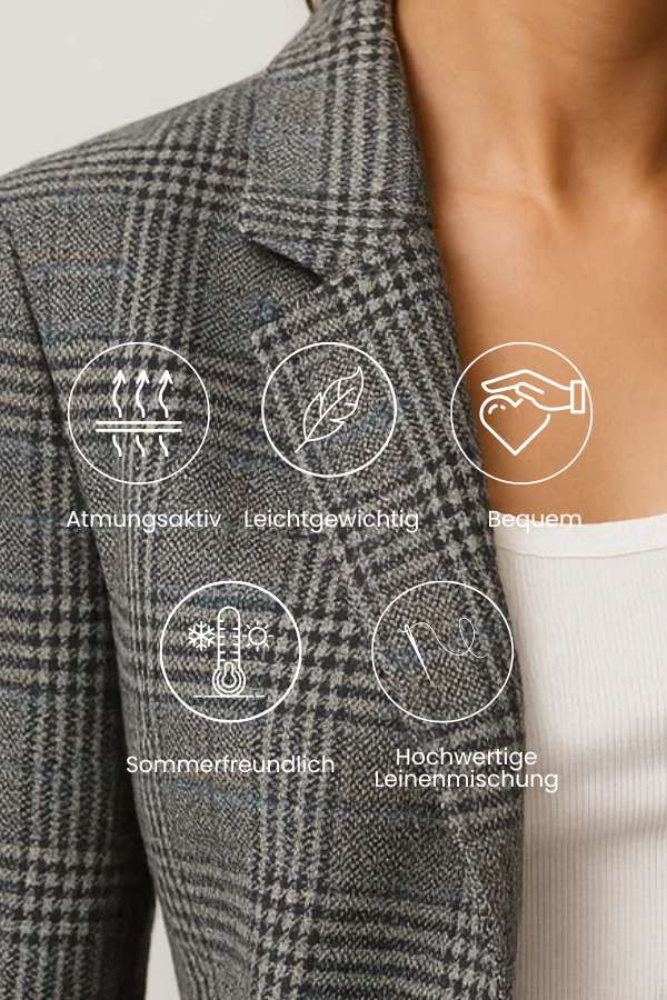 Damen Blazer Kariert Lang Lockerer Schnitt Casual Elegant Leicht Übergang