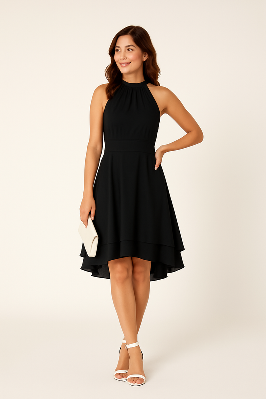 WILHELM | Damen Neckholder Kleid mit taillierter Passform und High-Low-Rock